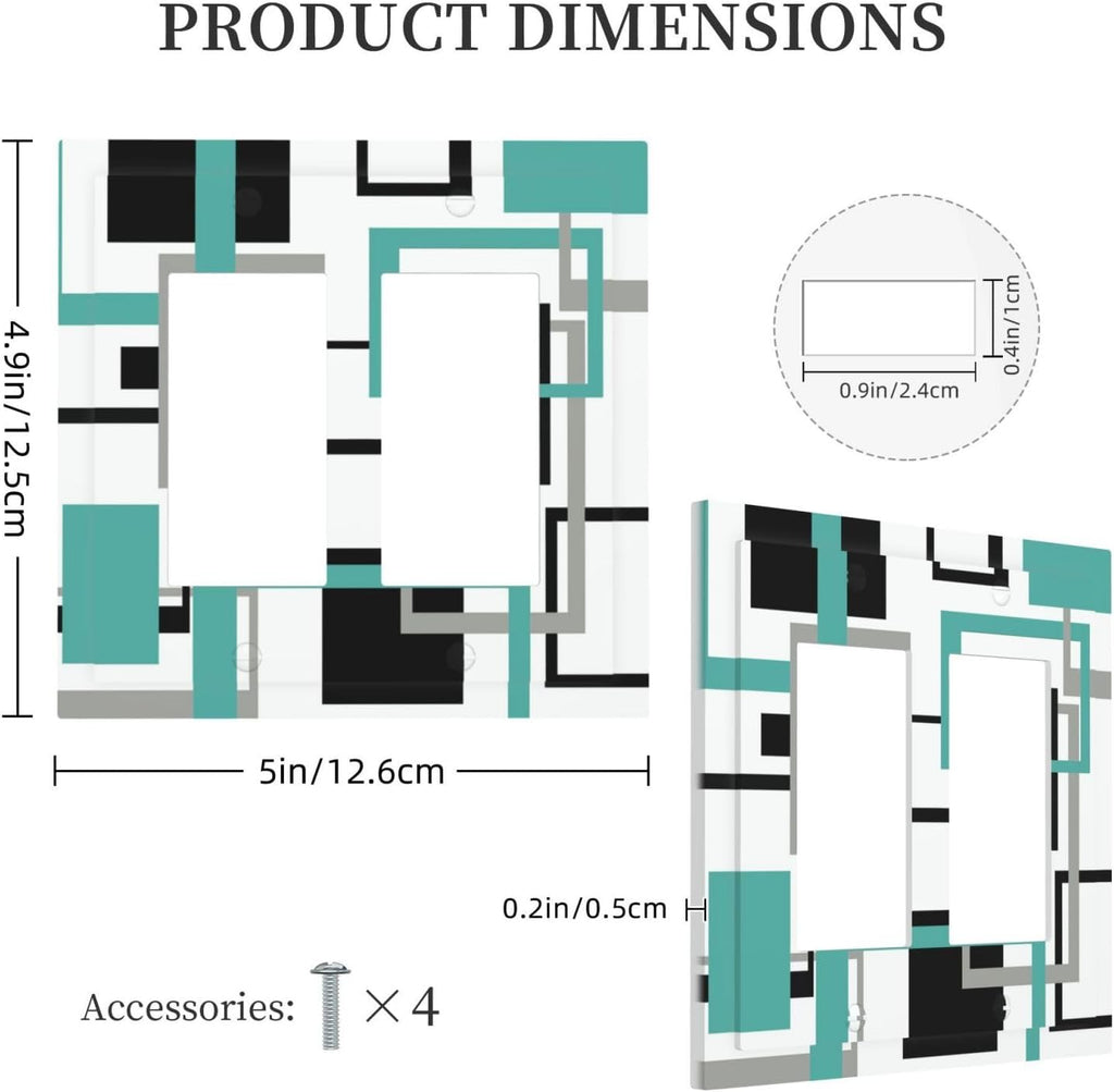 Geometric Turquoise Black Gray Modern Abstract Boho Decorative Outlet Covers 2 Gang Double GFCI Rocker Electrical Wall Panels Light Switch Cover Plate for Office Nursery Decor