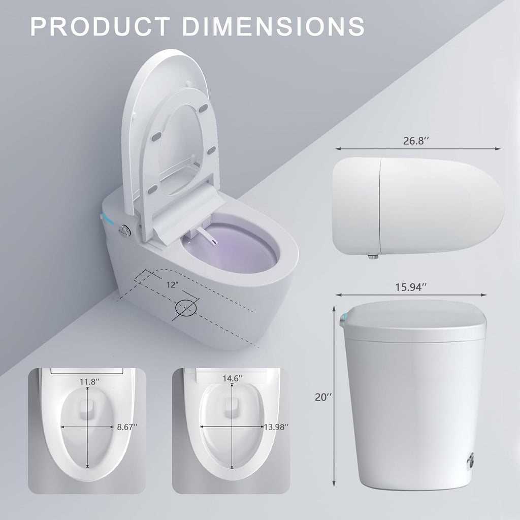 Smart Toilet with Bidet Built In, One Piece Toilet with Auto Open & Close Lid and Dual Flush, Heated Seat, Remote Control, Modern Electric Toilet with Water Tank, Foam Shield, Warm Dryer, 1.28GPF