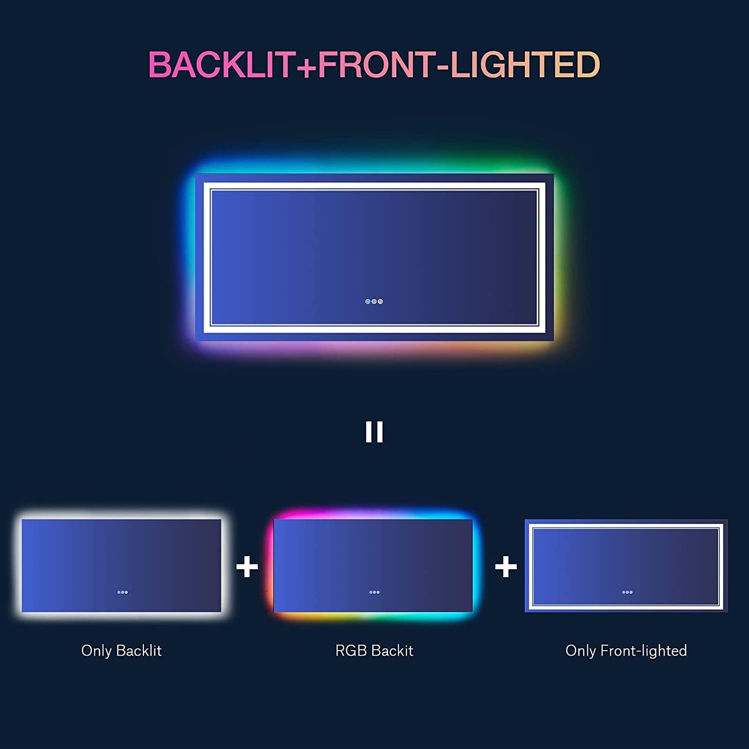 48 x 36 Inch RGB LED Mirror for Bathroom, RGB Backlit and Front Lighted Bathroom Mirror, Large Dimmable Vanity Mirror with Lights,Anti-Fog, Memory,ETL Listed, Wall Mounted
