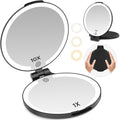 FUNTOUCH Travel Mirror with Light, 1X/10X Rechargeable Makeup Mirror with Magnifying, 7'' Double Sided 3 Color Lighting Modes for Travel Essential, Portable Vanity Mirror, Black