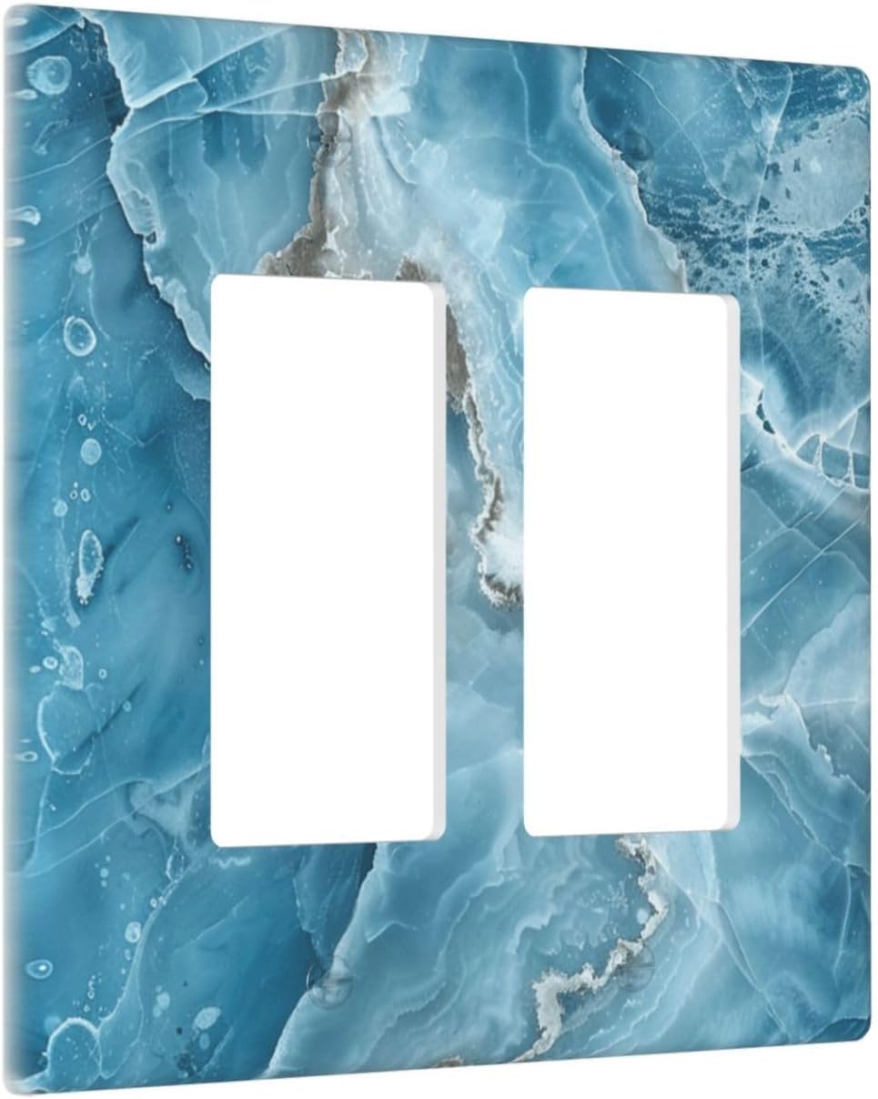 Decorative Outlet Covers Abstract Watercolor Blue Marble Texture 2 Gang Light Switch Cover Plate Double Rocker Wall Plates for Electrical Outlets Switch Plate Covers for Bedroom Home Decor