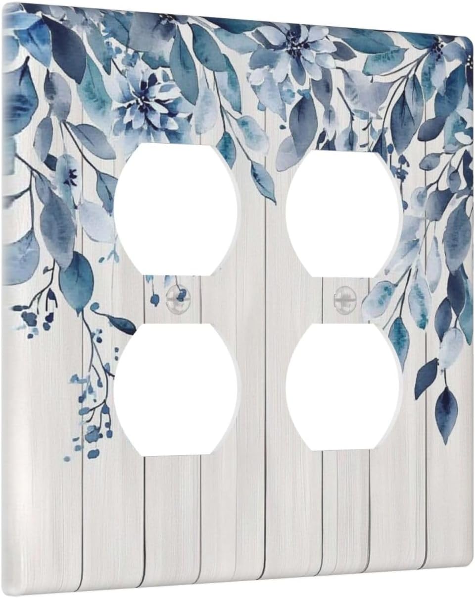 Eucalyptus Rustic Watercolor Plant Outlet Covers 2 Gang Double Duplex Decorative Light Switch Covers Electrical Wallplates Socket Faceplate For Farmhouse Home Decor