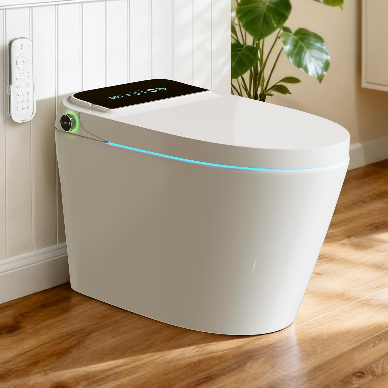 WANSID Smart Toilet with Bidet Built-in and Tankless, Auto Open/Close, Heated Seat, Instant Warm Water & Dryer, Foot Sensor Operation, Elongated One-Piece Modern Toilet for Bathroom, Digital Display