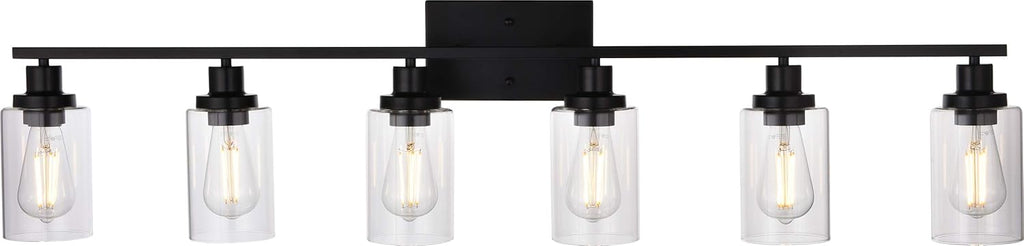 MELUCEE Black Vanity Light Fixture 6-Light Industrial Metal Wall Sconce Bathroom Lighting for Bedroom Hallway Kitchen, Clear Glass Shade Included (Patent No.: US D963914 S)