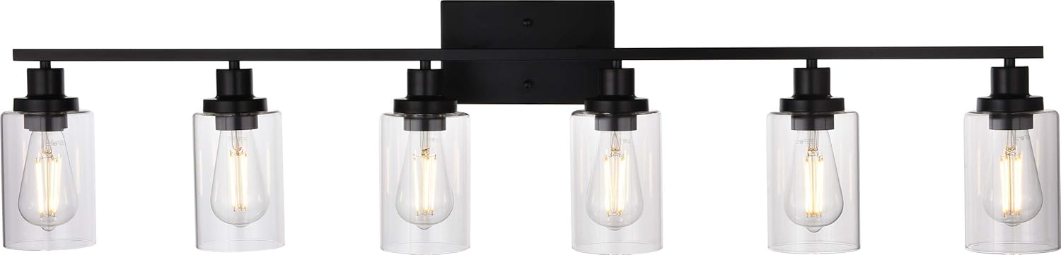 MELUCEE Black Vanity Light Fixture 6-Light Industrial Metal Wall Sconce Bathroom Lighting for Bedroom Hallway Kitchen, Clear Glass Shade Included (Patent No.: US D963914 S)