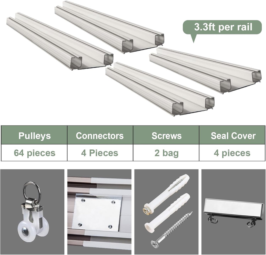 ZSHINE Heavy-Duty Curtain Conjoined Double Track rails Ceiling Mounting for Living Room Bedroom Room Divider (White 6.6ft 2sets)