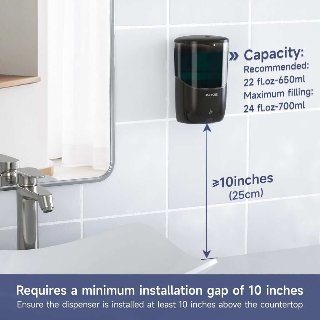 AIKE Wall Mount Automatic Soap Dispenser for Liquid Soap Battery Operated Black, Model AK1216