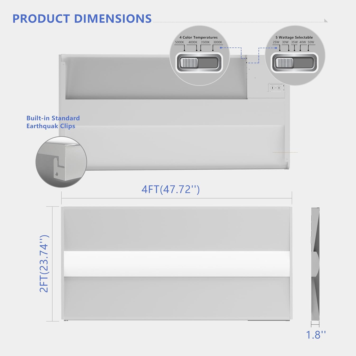 40 Pack 2x4 LED Troffer Light,25W/30W/35W/40W/50W & 3000K/3500K/4000K/5000K Selectable,6500LM 0-10V Dimmable,ETL DLC Listed,100-277V,for Office & Warehouse