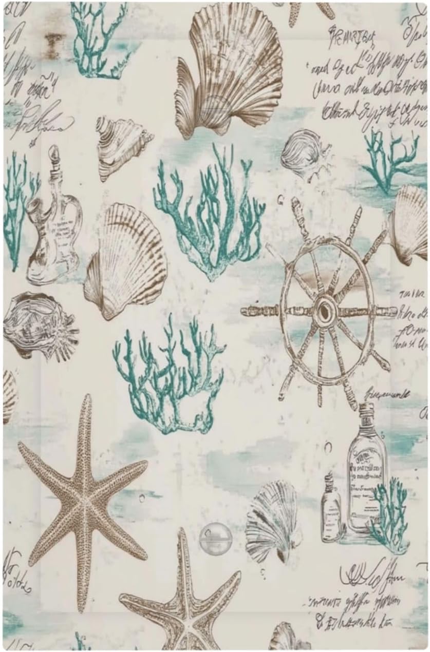 Mid Century Seashells Starfish Compass Light Switch Cover Plate 1 Gang No Device Blank Electrical Wall Plates Faceplate Decorative Switch Plate For Nursery Kids Room Decor
