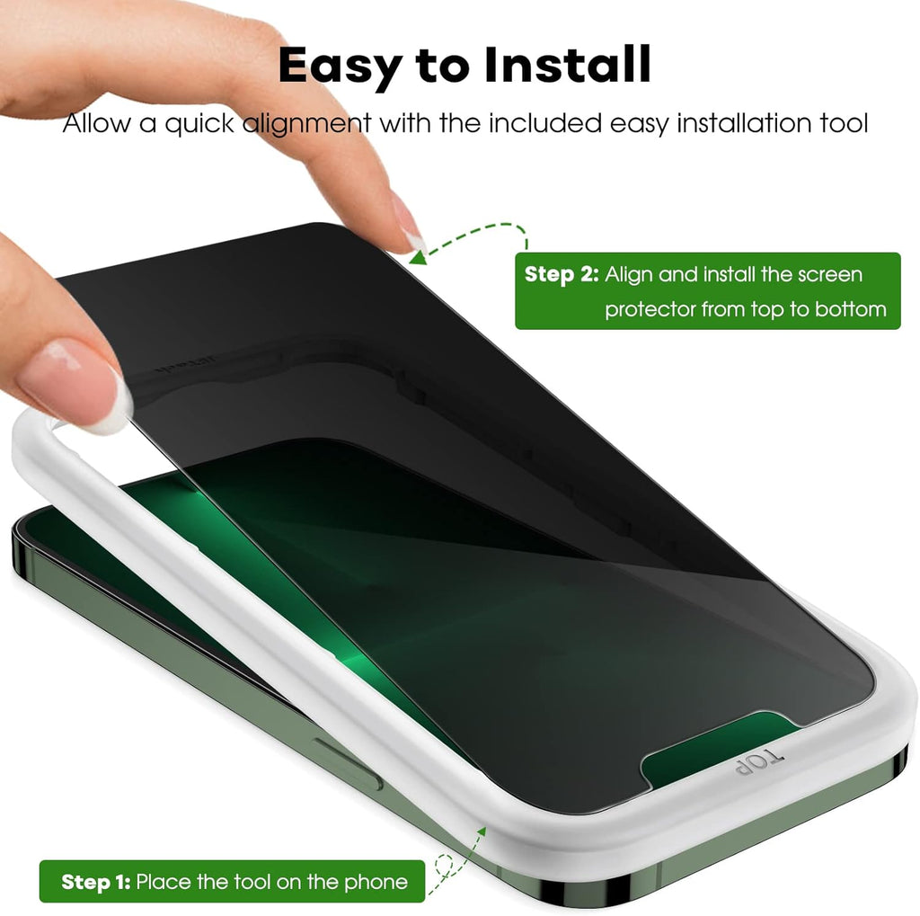 JETech Privacy Screen Protector for iPhone 13 Pro 6.1-Inch with Camera Lens Protector, Anti-Spy Tempered Glass Film, Easy Installation Tool, 2-Pack Each