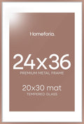 Homeforia 24x36 Picture Frame Mocha, High End Metal 24 x 36 Large Poster Frames with Mat 20 by 30 inch Photo, 24x36 Thin Frame Matted to 20x30 in Print, 36x24 Frame, Tempered Glass, Wall Kit, Set of 1