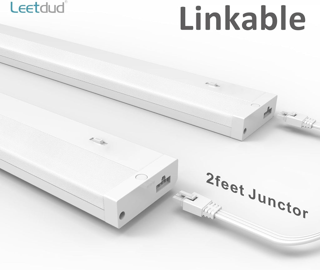 LED Under Cabinet Lighting Hardwired or Plug in, 18 Inch 9W, Dimmable 5 Color 2700K/3000K/3500K/4000K/5000K, Linkable Eyes Care Design Counter Lights for Kitchen, Sink, ETL Listed, White