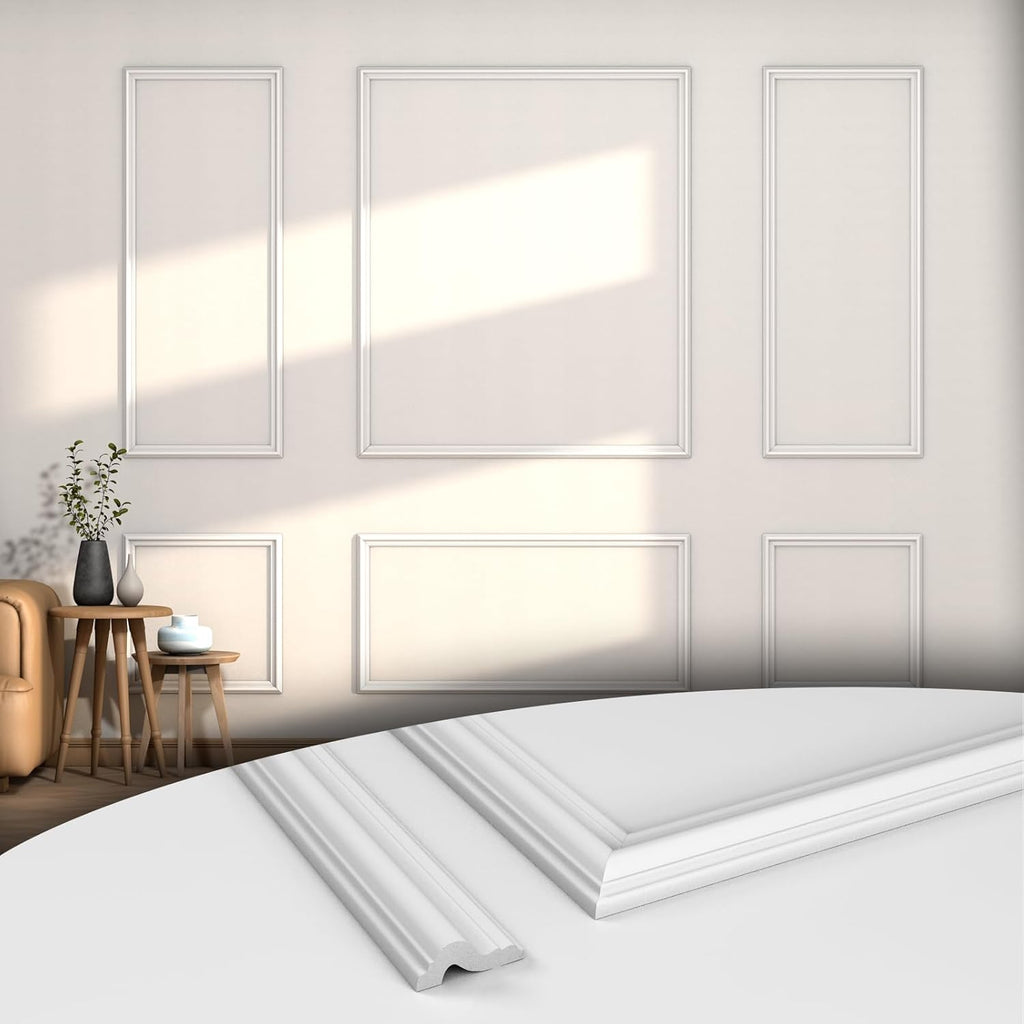 COUKIU 6 Sets Pre-Cut Wall Molding kit,Ready to Assemble Accent Molding Wainscoting Panels for Interior Walls Home Decor（6 Frames，Style2)