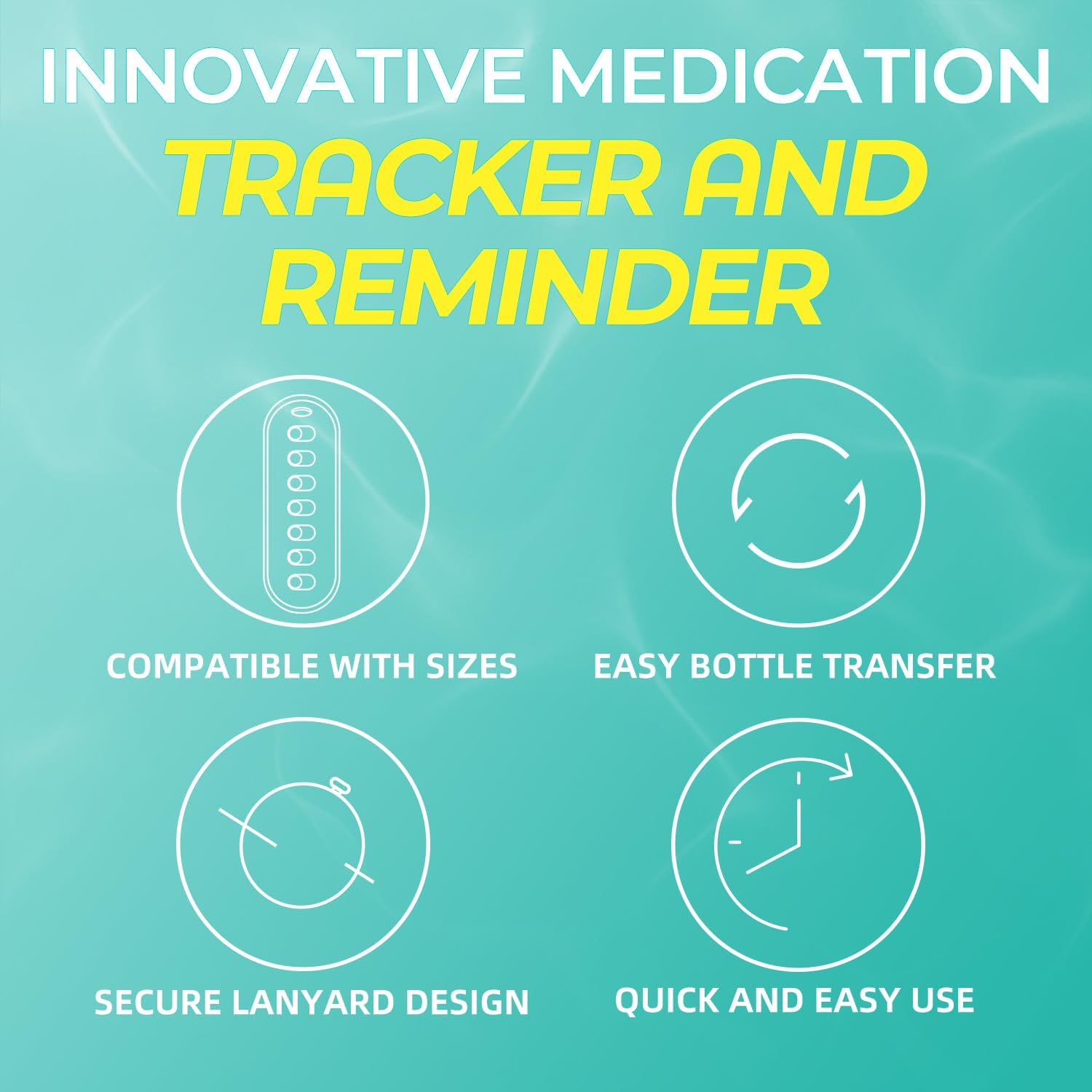 Odaro 4 Pack Pill Reminder, Lanyad or Sticker Pill Tracker, Work with Most Bottles, Reusable Medication Tracker Replacement of Vitamin Weekly (7 Day) Medicine Organizer