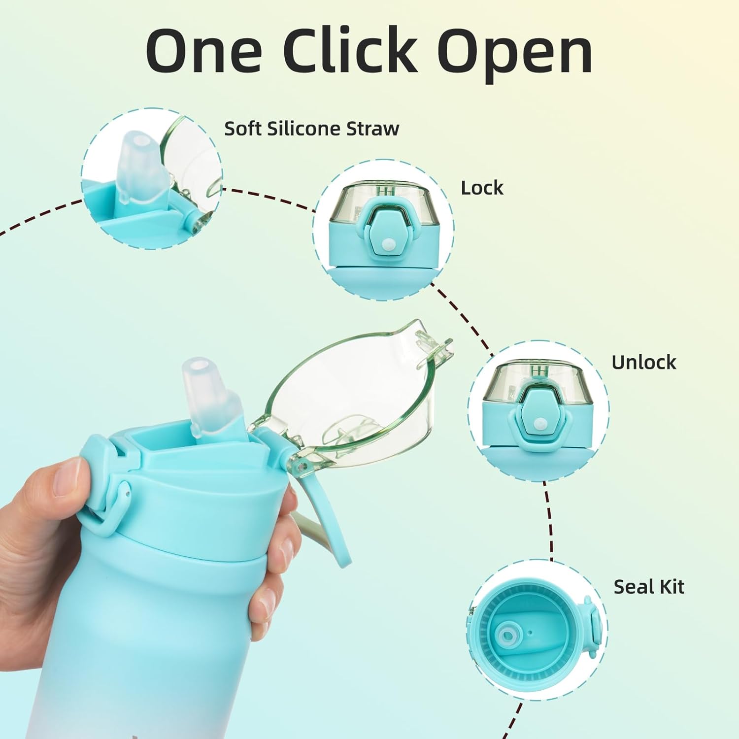 BJPKPK 14oz Insulated Water Bottle with Straw Stainless Steel Double Wall Water Bottles BPA Free Leak Proof Thermal Flask with Lockable Flip Lid and Soft Silicone Spout,Sea Salt