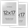 Homeforia 12x17 Picture Frame Silver, High End Metal 12x17 Frames with Mat 10x15 for Photo, 12 x 17 Silver Poster Frame Matted to 10 x 15 Print, 17x12 Hanging Frame, Tempered Glass, Wall Kit, Set of 2