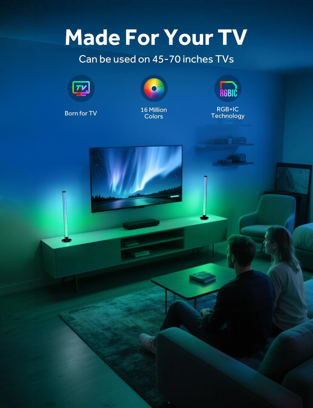 Smart LED Light Bars, RGB+IC Light Bar for Room, 16 Million Colors & 213 Preset Modes, Music Sync Gaming Lights, App Control & Remote Control Ambient Lighting for TV Backlight, Game Room Lights Decor