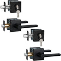 2 Sets Passage Door Lever and Single Cylinder Deadbolt Lock Set, Heavy Duty Square Handle for Entrance and Front Door, Matte Black, Different Keys