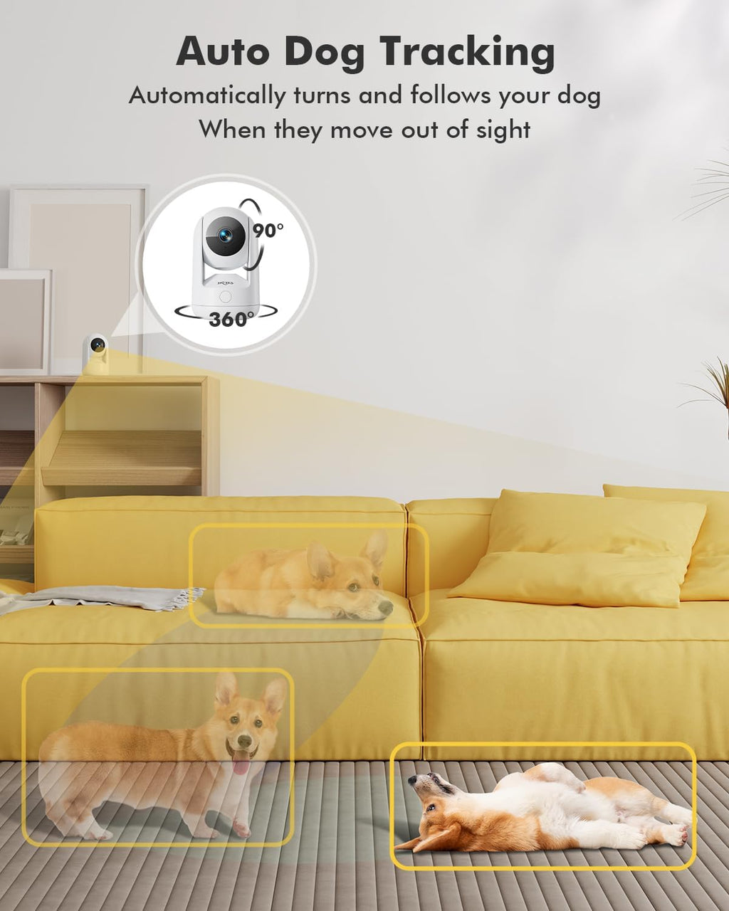 Dzees 5G/2.4G WiFi Indoor Security Camera Pet Camera No Subscription, 2K 360° WiFi Cameras, Wired Dog Pet Camera with Phone App, MagicPix Night Vision, Calls, 2-Way Audio, 24/7, Motion Tracking