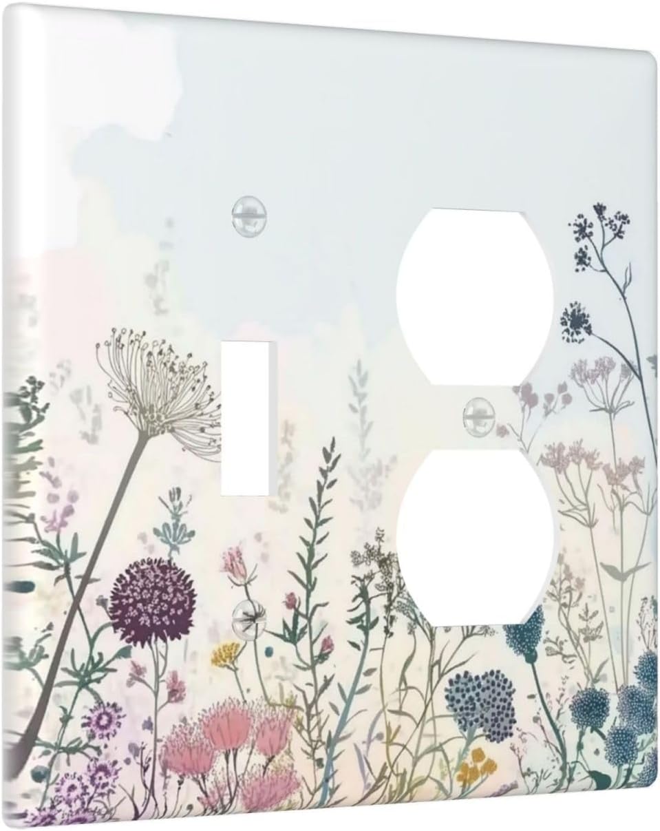 Colorful Wildflower Watercolor Dandelion Floral Wallplates 1 Toggle 1 Duplex Switch Plate Electrical Gfci Faceplate Decorative Light Switch Covers For Cabin Home Decor