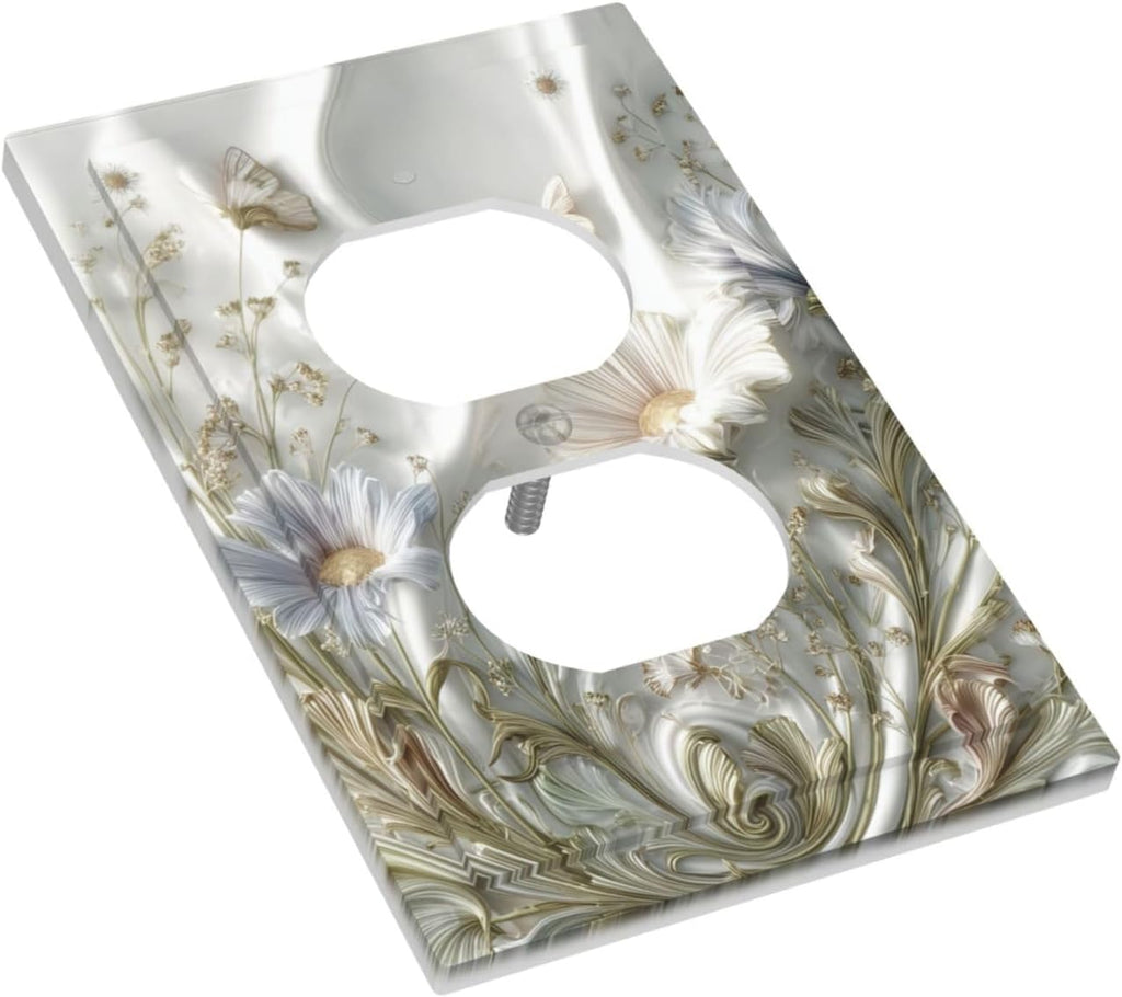 Artistic Flowers Floral Plant Duplex Outlet Decorative Light Switch Covers Electrical Faceplate Switch Plates for Bathroom Kitchen Home