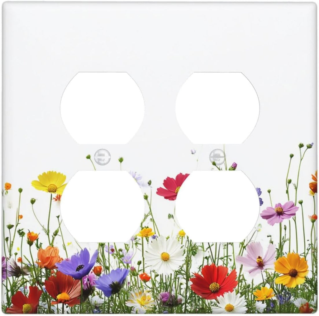 Outlet Covers Colorful Wildflowers Plant Floral Daisy 2 Gang Double Duplex Decorative Light Switch Covers Electrical Wallplates Socket Faceplate For Bed Room Living Room Decor
