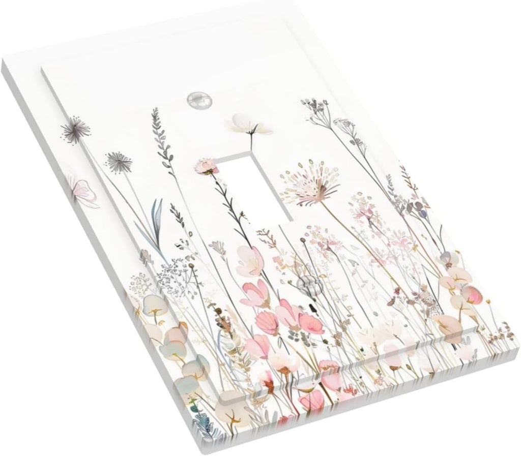 Floral Watercolor Wildflower Dandelion Plant Decorative Light Switch Cover 1 Gang Single Toggle Device Electrical Faceplate Switchplates Decorator Outlet Wall Plate for Farmhouse Bed Room Decor