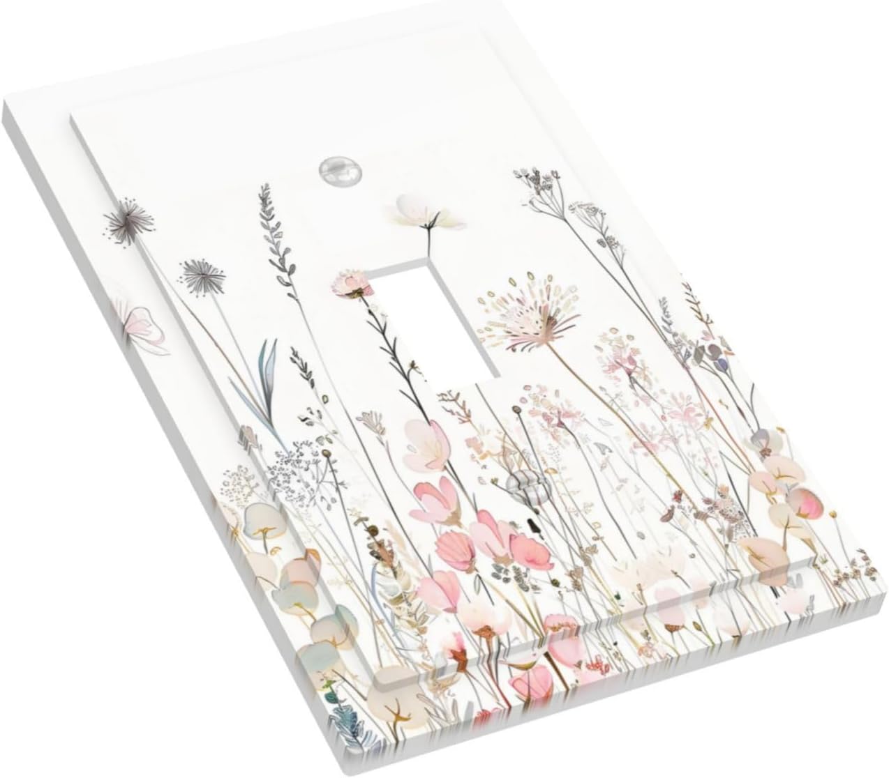Floral Watercolor Wildflower Dandelion Plant Decorative Light Switch Cover 1 Gang Single Toggle Device Electrical Faceplate Switchplates Decorator Outlet Wall Plate for Farmhouse Bed Room Decor