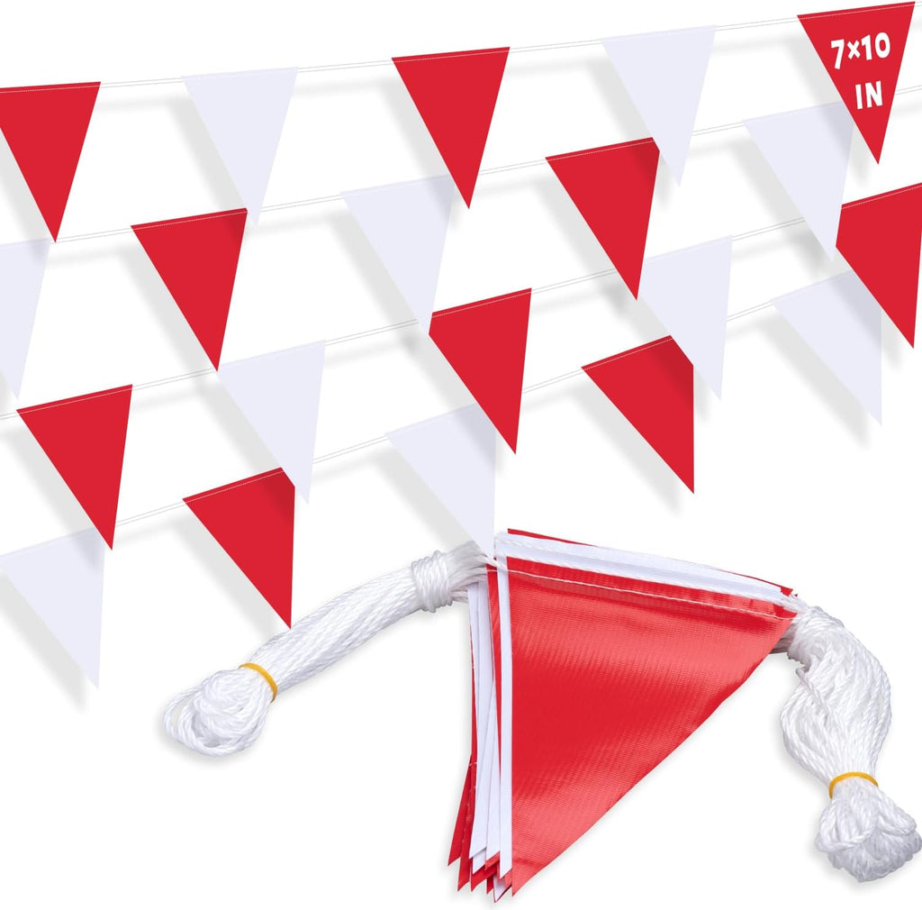 XIFAN Red and White Multicolor Pennant Banner Flags 7''x10'' Waring Safety Rooftop Flagging Barrier - 105FT 45 Flags String