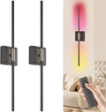 Modern RGB Wall Sconces Set of 2, Battery Operated Color Changing LED, 10,000mAh Manual Remote Control, 350° Rotatable Matte Black/Gold, No Wiring for Gaming Room, Bedroom, Party Decor