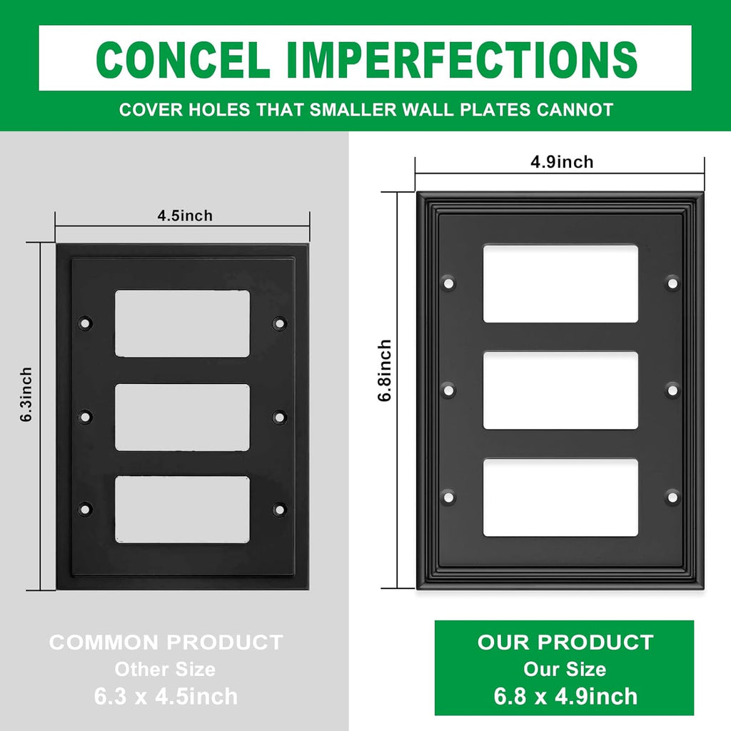 Black Modern Decorative Wall Plate Light Switch Cover Decorator Outlet Covers Rocker Switch Plates Bamboo Fiber Material Wall Plates for Kitchen Bathroom (3 Gang Triple Decorator-1 Pack)
