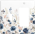 Blue Flora Boho Vintage Flower Golden Leaves Outlet Covers 1 Toggle 1 Rocker Combination Decorative Wall Plate Electrical Switch Plates Light Switch Cover Plate for Bedroom Living Room Decor