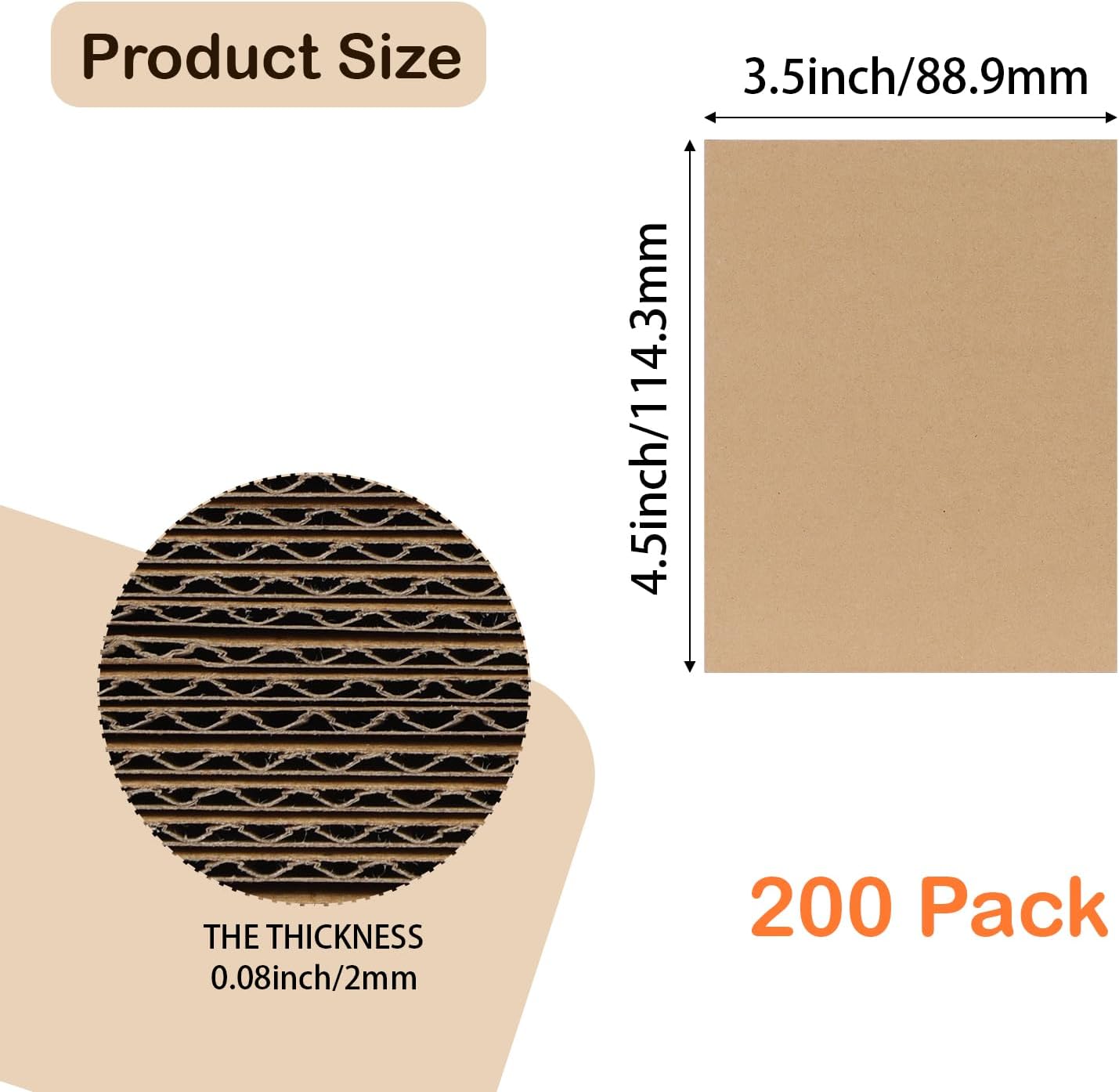 Calenzana 3.5x4.5 Browm Corrugated Cardboard Sheets, Flat Card Boards Inserts for Crafts, Packing, Shipping, Moving, Mailing, 200 Pack