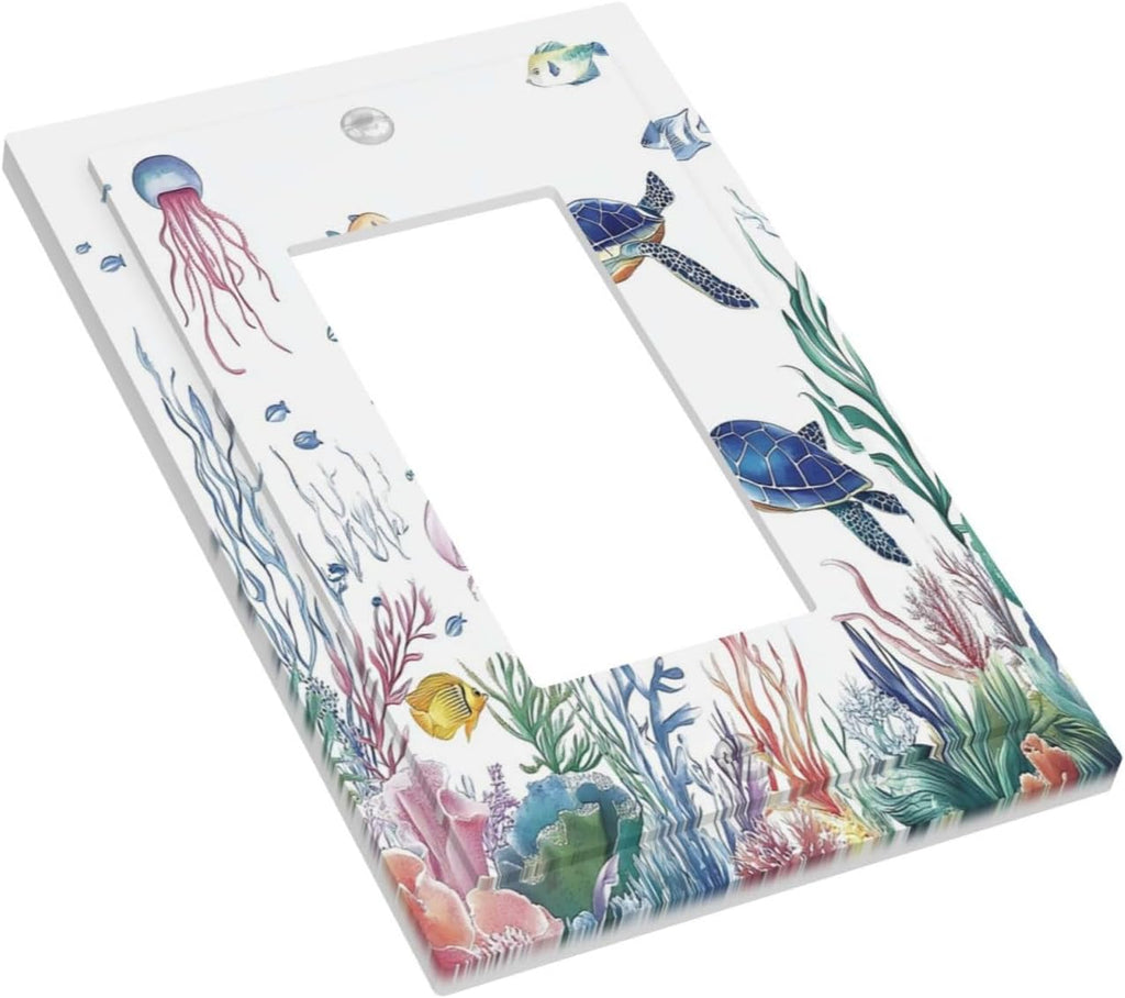 Blue Sea Turtle Ocean Fish Octopus Coral Decorative Outlet Covers 1 Gang Single Rocker Light Switch Cover Plate Wall Plates Gfci Faceplate For Bathroom Kids Room Decor