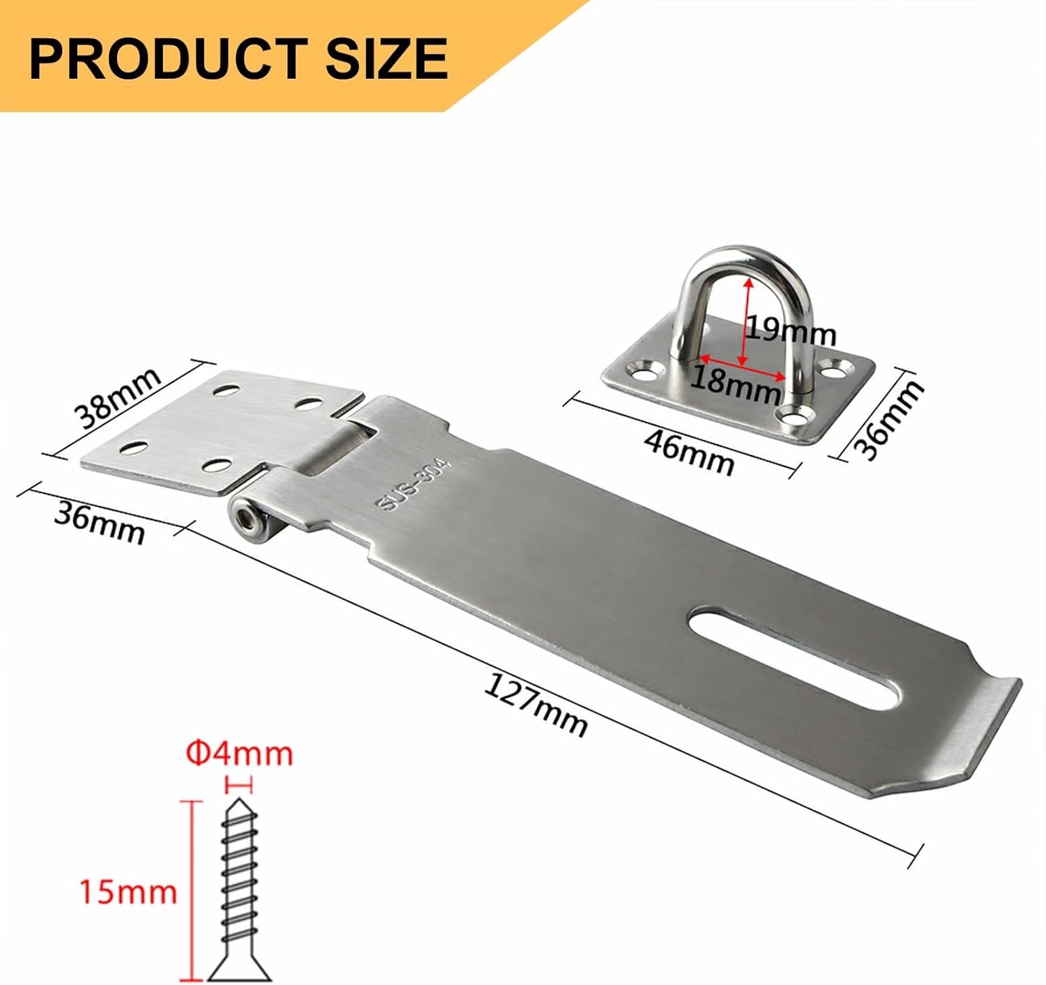 Alise 2pcs Door Locks Hasp Latch,5 Inch SUS 304 Stainless Steel Safety Packlock Clasp Hasp Lock Latch,with Fixing Screw for External Doors Window Cabinet Pet Cage, Brushed Nickel MS9-5B-2P