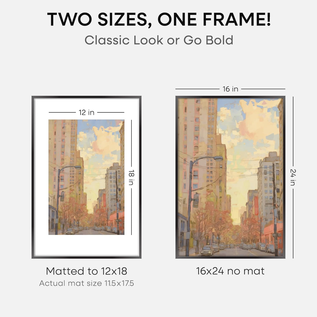 Homeforia 16 x 24 Picture Frame Black, High End Metal 24x16 Poster Frame, 16 x 24 Black Frames Matted to 12 by 18 inch Print, 24by16 Thin Frame with Mat 12x18 Photo, Tempered Glass, Wall Kit, Set of 3