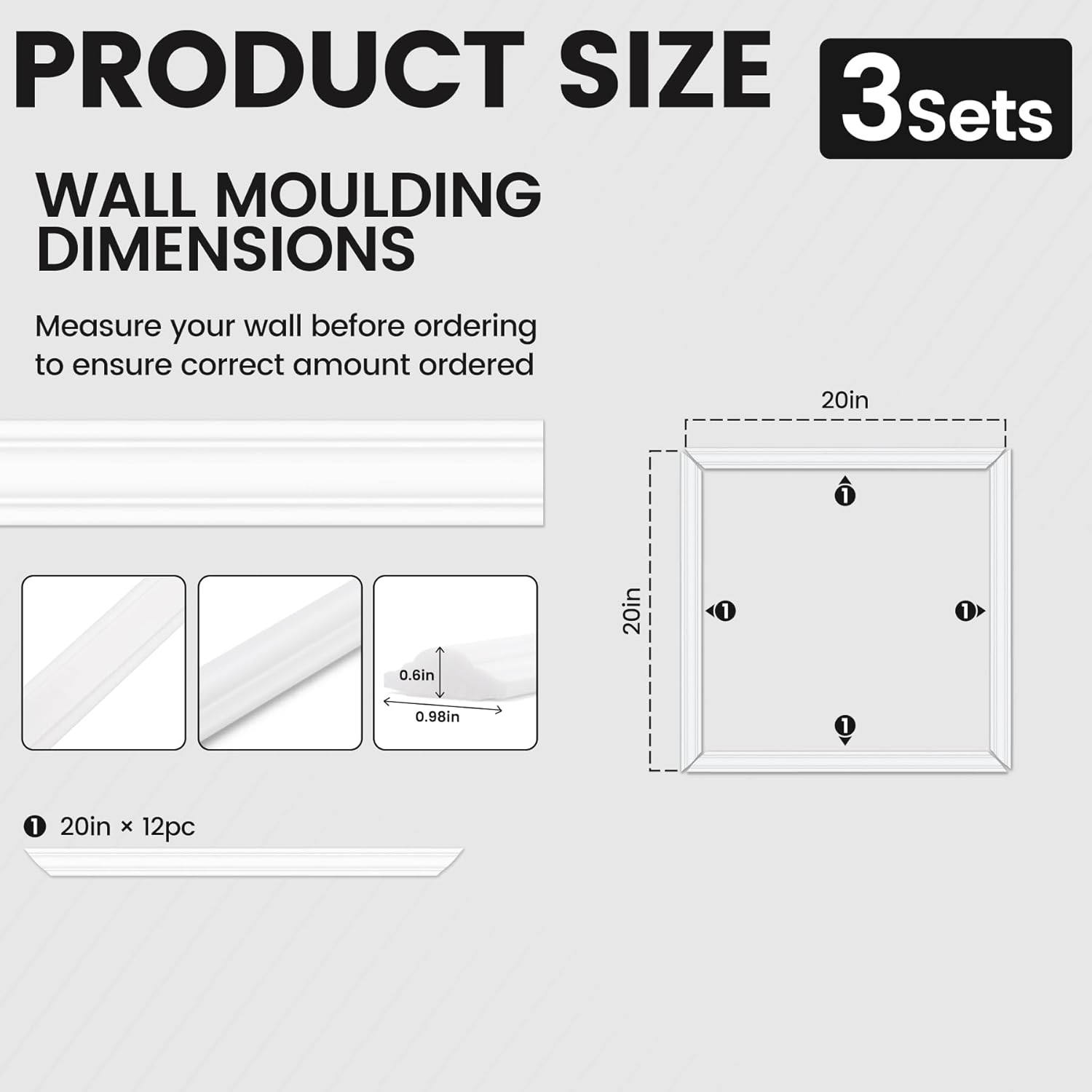Peel and Stick Wainscoting Panels Kit, 3 Sets 20''x20'' Premade Wall Molding Peel and Stick Panels for Interior Wall Trim, Easy DIY Wainscoting Panels Peel and Stick Decor