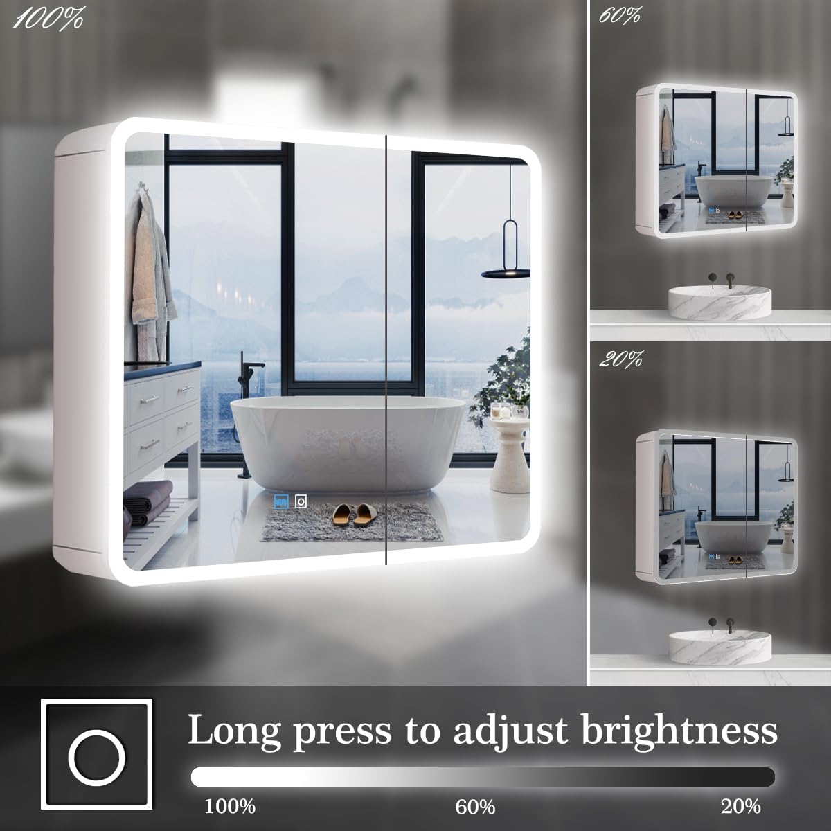28 x 32 Inch White Medicine Cabinet LED Mirror with Lights 3 Color Dimmable Anti-Fog 2 Door 32 Inch Bathroom Lighted Medicine Cabinet with Mirror and Lights Storage for Bathroom Wall
