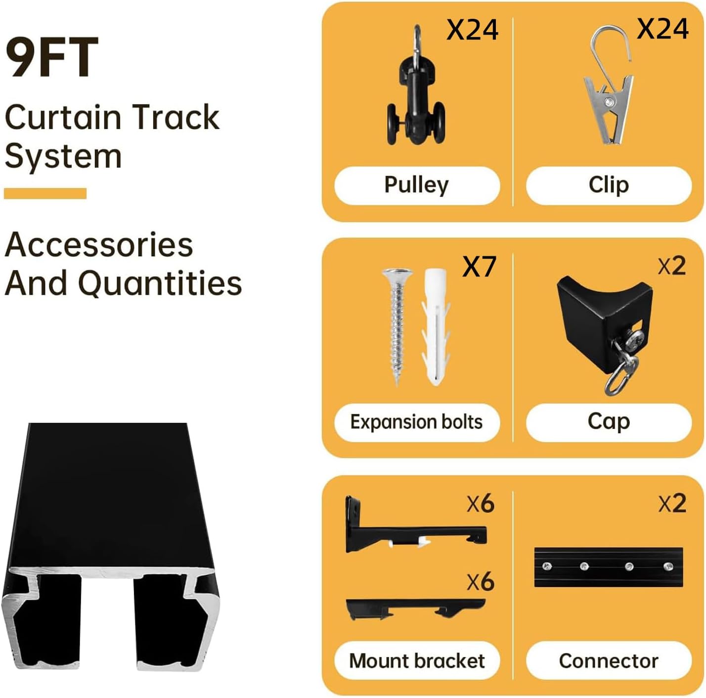 Ceiling Curtain Track Ceiling and Wall Mounted Heavy-Duty Curtains Rails Room Divider Curtains Shower RV Tracks Ceiling Sliding Curtain Rods with Clips,Black 9ft.