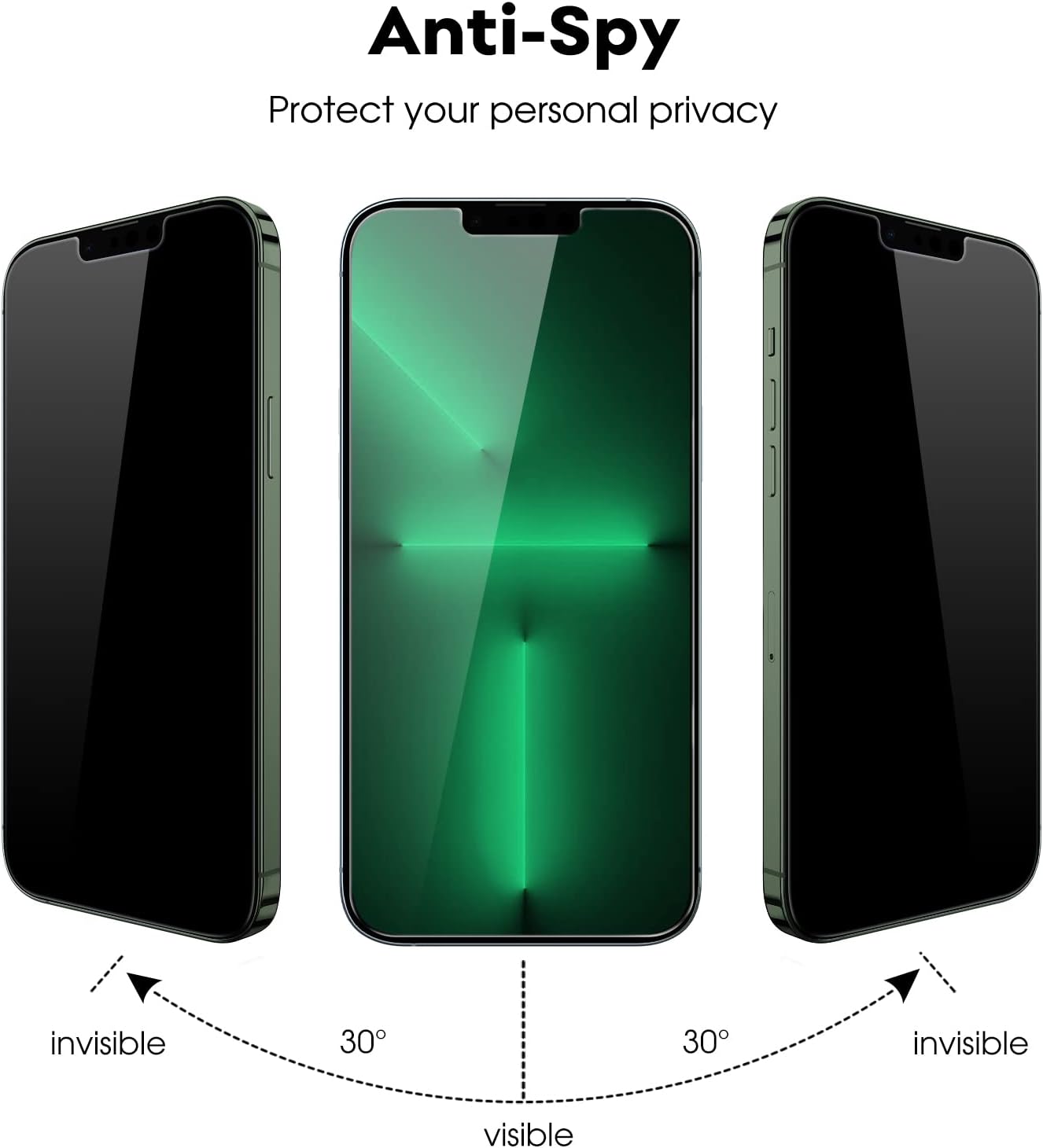JETech Privacy Screen Protector for iPhone 13 Pro 6.1-Inch with Camera Lens Protector, Anti-Spy Tempered Glass Film, Easy Installation Tool, 2-Pack Each