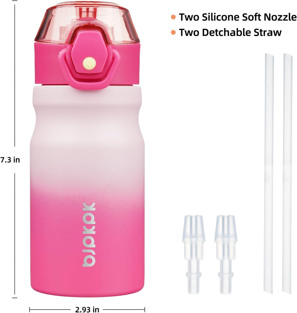 BJPKPK Insulated Water Bottle 14oz Stainless Steel Water Bottles with Straw and Carry Handle Double Wall Metal Thermal Flask,Cherry Blossom