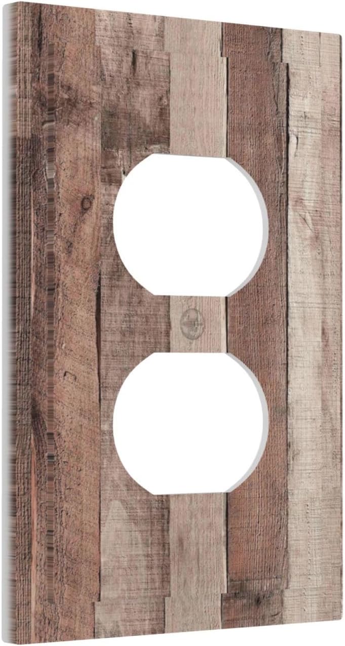 Outlet Covers Retro Wood Brown Farmhouse Barn Wooden 1 Gang Duplex Light Switch Cover Decorative Switch Plates Electrical Receptacle Faceplate Wall Plate for Farmhouse Cabin Decor