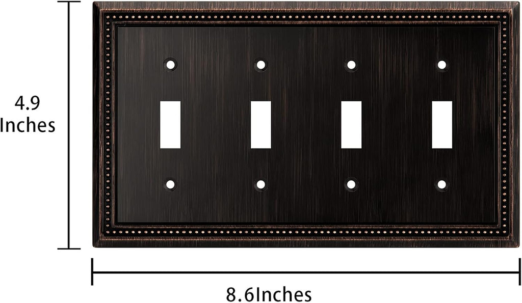 Henne Bery Sunken Pearls Heavy Duty Decorative Wall Plate Switch Plate Outlet Cover (Quad Toggle, Aged Bronze)
