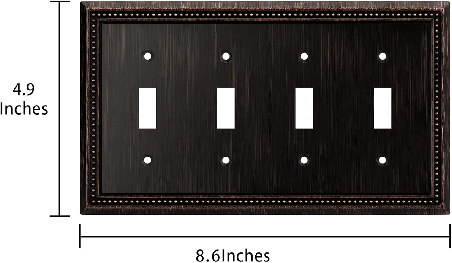 Henne Bery Sunken Pearls Heavy Duty Decorative Wall Plate Switch Plate Outlet Cover (Quad Toggle, Aged Bronze)
