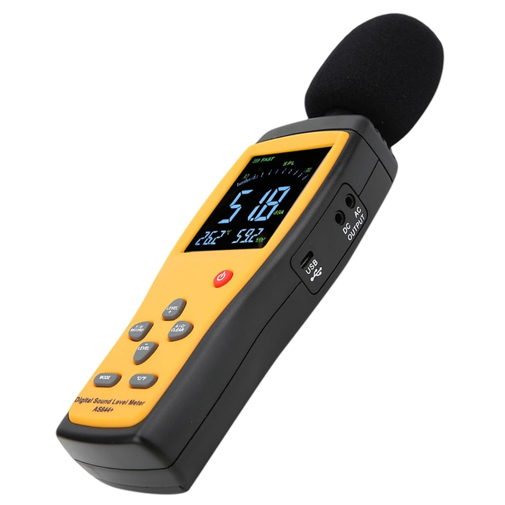 Smart Sensor AS844+ Digital Sound Level Meter Decibel Meter Noise Monitor with Data Storage USB Connection 2.7in LCD Display for Sound Level Temperature Humidity Measurement