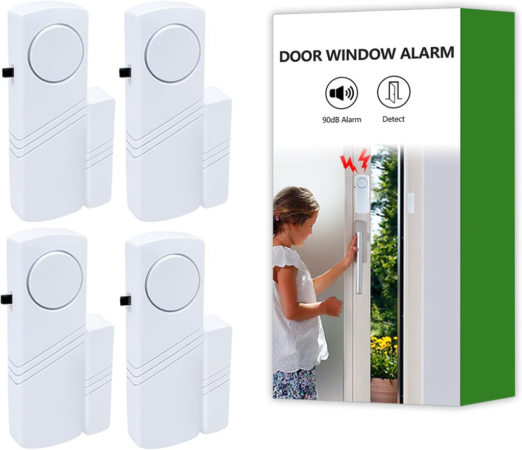 Door Window Alarm, 90dB Door Alarms Sensor for Kids Safety, Home Security, Door Window Burglar Alarm, Window Pool Alarms for Home, Apartments, Offices, Hotel Rooms (4pack)