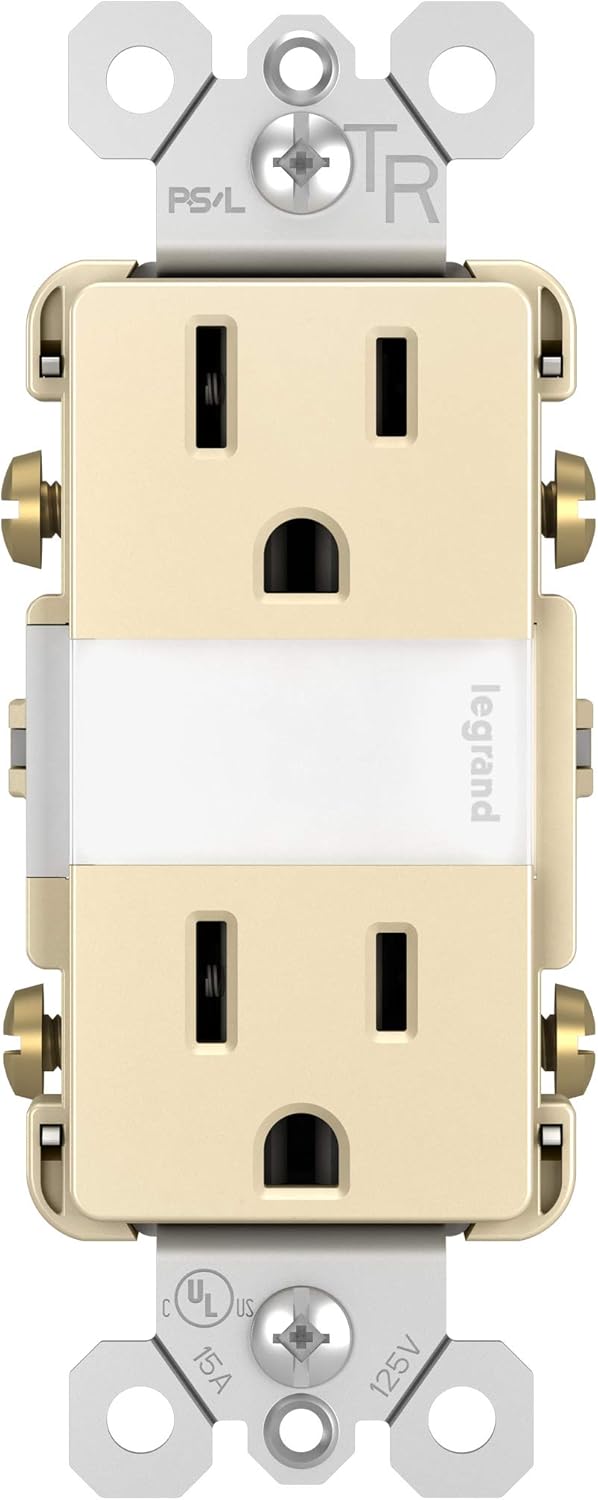 Legrand radiant NTL885TRLACC6 15 Amp Adjustable LED Night Light Outlet, Tamper Resistant Decorator Receptacle, Optional Louver, Light Almond (1 Count)