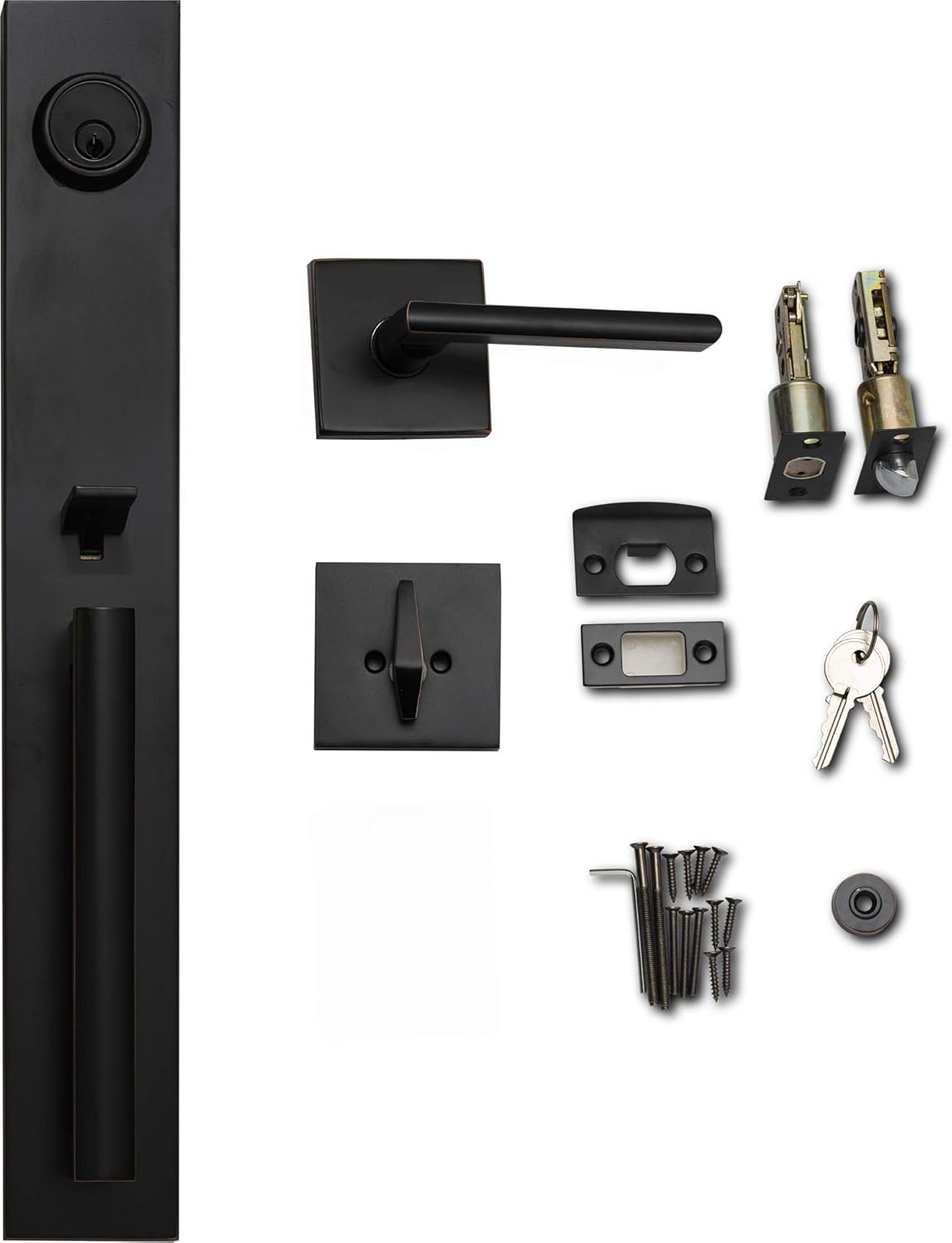 Berlin Modisch Full Escutcheon HandleSet Front Door Entry Handle and Deadbolt Lock Set Slim Square Single Cylinder Deadbolt and Lever Heavy Duty – Oil Rubbed Bronze Finish