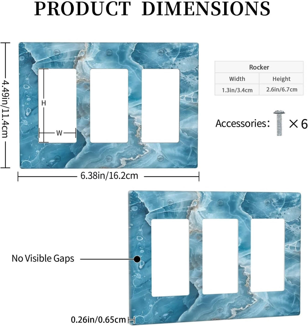 Decorative Outlet Covers Abstract Watercolor Blue Marble Texture 3 Gang Light Switch Cover Plate Triple Rocker Wall Plates for Electrical Outlets Switch Plate Covers for Bedroom Home Decor
