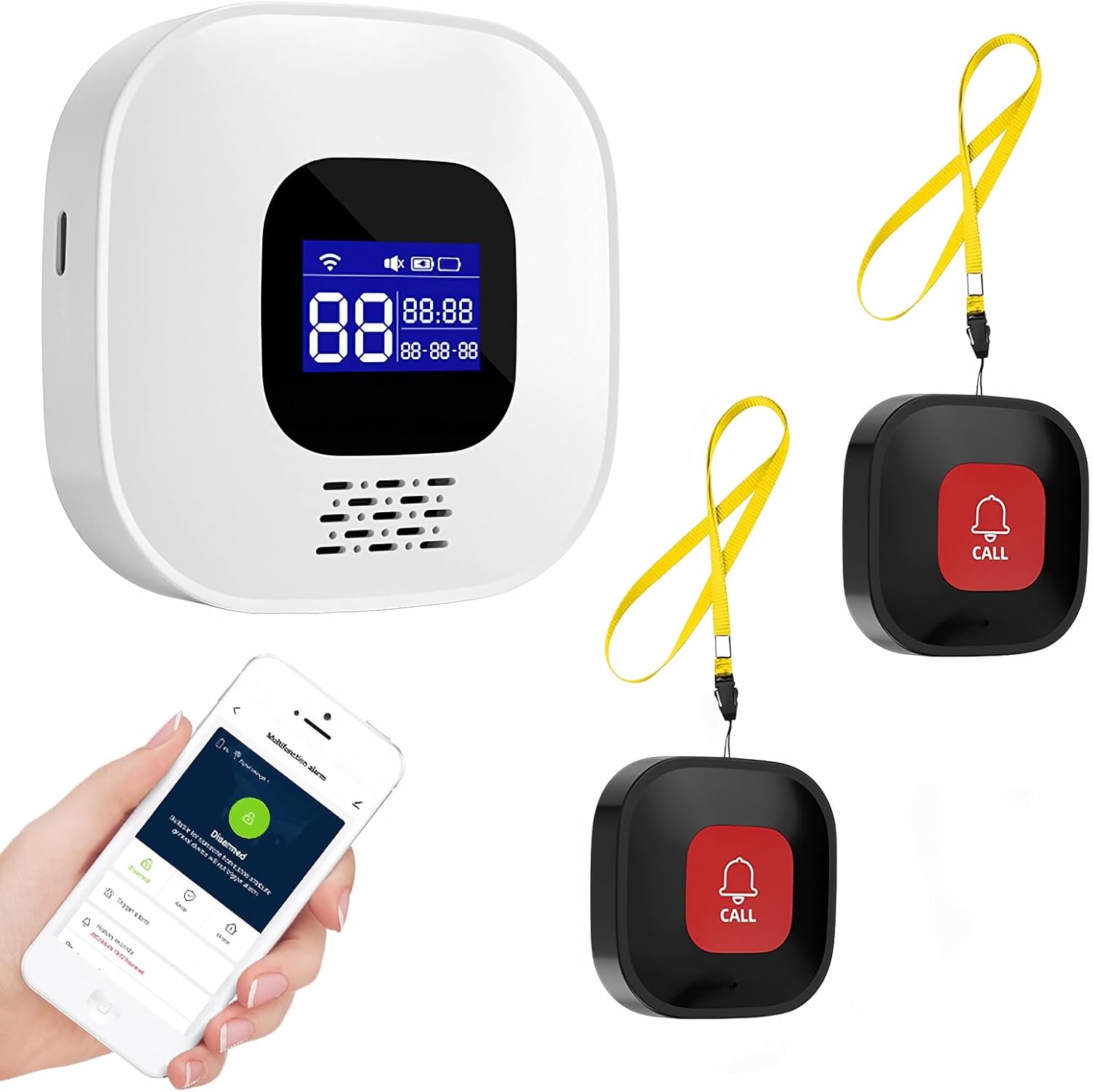 Wireless Caregiver Pager with Smart Call System & Call Buttons for Elderly Monitoring, Life Alert System for Seniors, 2 SOS Panic Button 1 Receiver